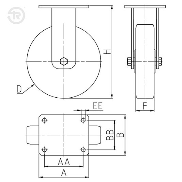 Tellure Rota Ruota Serie 65GH in Poliuretano TR Supporto EXTRAPESANTE Fisso - TELLURE ROTA - Immagine 2